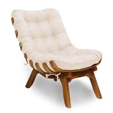 Imagem de Poltrona Decorativa Costela Base Madeira Veludo Creme