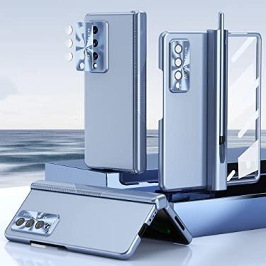 Imagem de Capa de filme de vidro de proteção forte moda para Samsung Galaxy Z Fold 4 5G Fold4 Fold3 Fold 3 S Pen Holder Capa à prova de choque, azul, para Samsung Z Fold 3