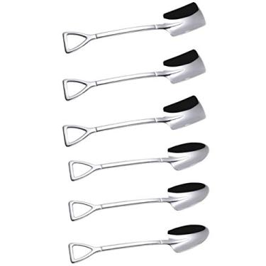 Imagem de Conjunto de colheres de sobremesa NMQLX, 6 colheres de aço inoxidável em formato de pá de 15 cm, colher de sorvete de frutas para casa, cozinha ou restaurante (prata)