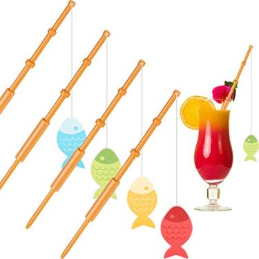 Imagem de 40 peças mini vara de peixe decoração pequeno pescador palhetas de vara de pesca mini palitos de cupcake para festa de aniversário festa tropical aperitivo decoração de bolo