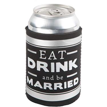 Imagem de The We Do Crew - Eat Drink and be Married Black and Silver Wedding Insulated Beer Bottle/Beer Can Sleeve