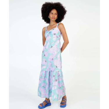 Imagem de Vestido Longo Feminino Floral Amarração Alças Finas - Cereja Rosa