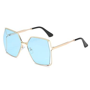Imagem de Óculos de sol de luxo com lente oca para mulheres vintage liga superdimensionada óculos de sol feminino tons elegantes, azul dourado, tamanho único