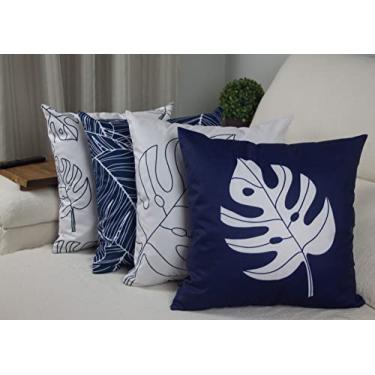 Imagem de Kit 4 Capas de Almofada Floral Suede Ziper Invisível (Azul Costela de Adao + Costela de Adao Contorno - 45 x 45cm)
