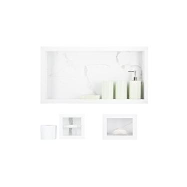 Imagem de Nicho Em Porcelanato Polido Porta Shampoo + Porta Papel Higiênico + Saboneteira (Carrara Gioia)