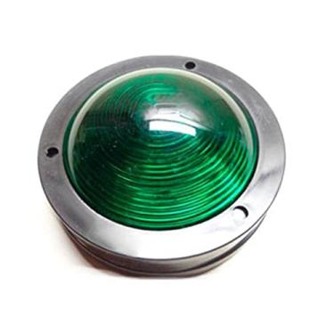 Imagem de Lanterna Lateral Redonda 95mm Verde Base Reta Moldura Preto Sem Vigia Iluminar Degrau Onibus