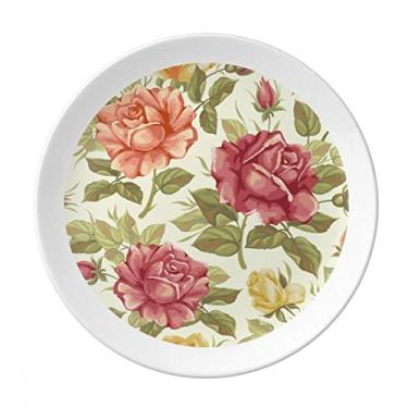 Imagem de Prato decorativo de flores em aquarela rosa antiga de porcelana salver louça de jantar