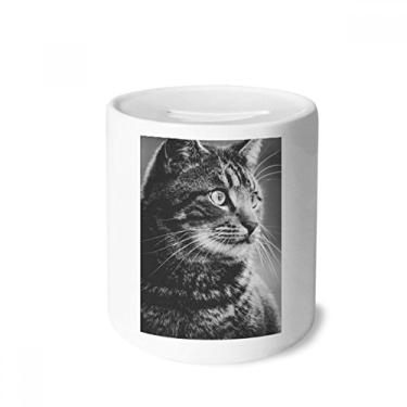 Imagem de DIYthinker Caixa de dinheiro preta e branca com perfil de gato de cerâmica porta-moedas para presente de cofrinho
