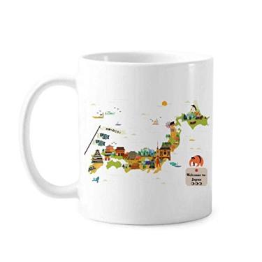 Imagem de Caneca clássica de mapa da cultura japonesa tradicional copo de cerâmica branca presente com alças 350 ml