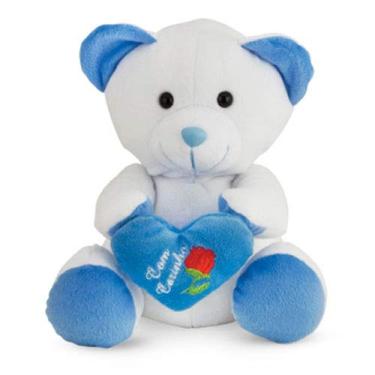 Imagem de Urso de Pelúcia com Coração Azul 25 cm Antialérgico