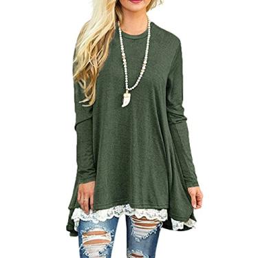 Imagem de Tunica feminina de manga comprida com renda, estilo casual, estilo tunica, Verde, Small