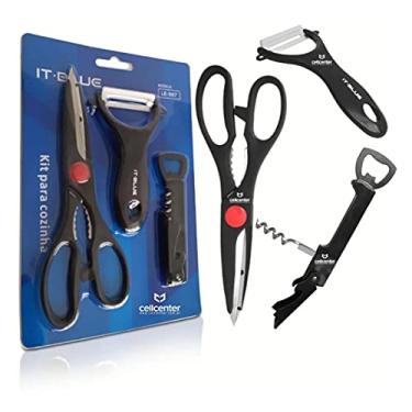 Imagem de Kit para Cozinha 3 pçs Tesoura Descascador Abridor Saca Rolha