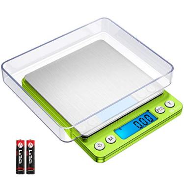 Imagem de Brifit Escala de cozinha digital, escala de 500 g/0,01 g de minibolsos, escala de alimentos para cozinhar com visor LCD retroiluminado, 2 bandejas, 6 unidades, desligamento automático, tara, função PCS, aço inoxidável, bateria incluída