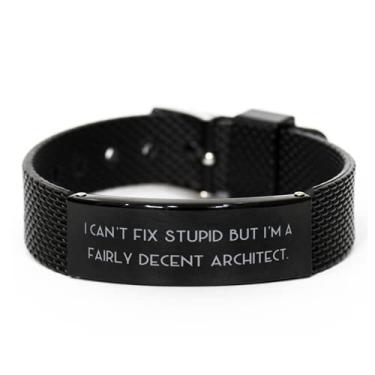 Imagem de SpreadPassion Presentes de arquiteto para homens e mulheres, I Can't Fix Stupid but I'm Beautiful Architect Black Shark Mesh Bracelete, pulseira gravada de colegas de trabalho
