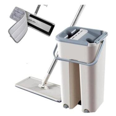 Imagem de Balde Mop Flat Limpeza Profissional 2 Refil Microfibra cinza