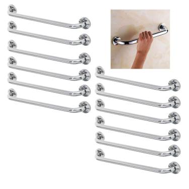 Imagem de Alça Barra de Apoio 50cm Inox Kit 12 Unidades Deficiente Idoso Acessibilidade Cadeirante Banheiro Corrimao Segurança