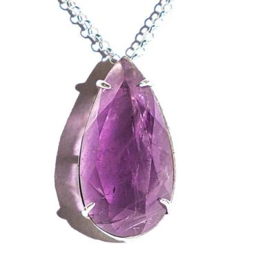 Imagem de Colar Gota Facetado Pedra Ametista Natural Garra Prata 950