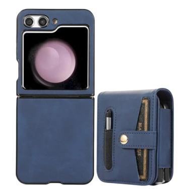 Imagem de LXURY Capa de couro para Samsung Galaxy Z Flip 5, capa flip cobertura total à prova de choque com slot para cartão caneta stylus ultra fina moda negócios, azul, Z Flip 5''
