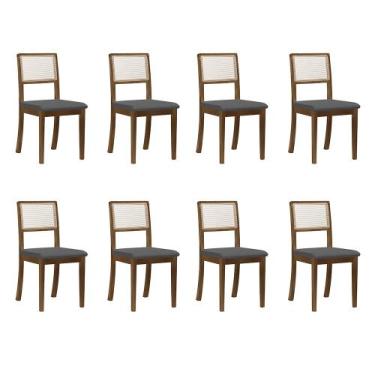 Imagem de Kit 8 Cadeiras De Jantar Luxo Palha Estofada Linho Cinza Com Tela Sext