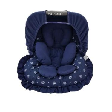 Imagem de Kit Capa Para Bebê Conforto Acolchoada 100% Algodão Universal + Capota Protetora Solar + Apoio Redutor de Corpo + Protetores de Cinto - Coroas Marinho