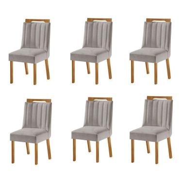 Imagem de Kit 6 Cadeiras Lottus Cinamomo Linho/Cinza - Lj Móveis