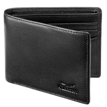 Imagem de Claasico Carteira masculina dobrável para homens – Carteira de couro genuíno RFID, porta-cartão fino com janela para identidade – Caixa de presente incluída, Couro preto, Small, Carteiras de couro