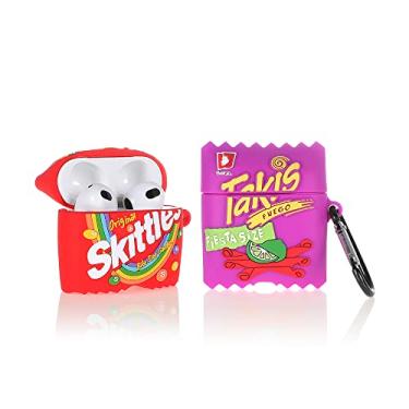 Imagem de Capa de silicone BGAANM para Airpods 3 (Pacote com 2) com chaveiro, design de desenho animado, capa protetora compatível com AirPods de 3ª geração (Skittles+Takis)