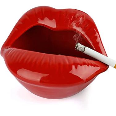 Imagem de Cinzeiros criativos de cerâmica para cigarros com estilo de lábios, cinzeiros modernos portáteis de mesa para uso externo, interior, escritório, bar,pátio,fumar,artesanal para homens e
