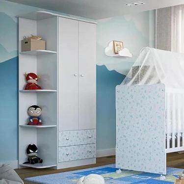 Imagem de Guarda Roupa Infantil com Prateleiras 2 Portas 2 Gavetas New Baby Batrol Móveis Branco/gravuras Azul/rosa Bicolor