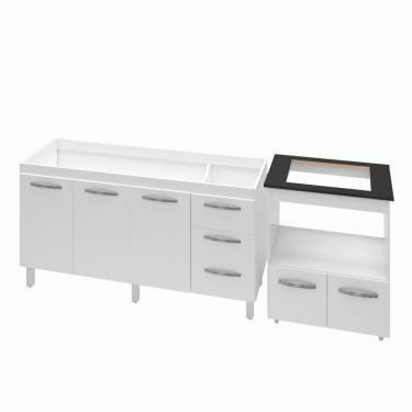 Imagem de Armário Gabinete Balcão para Pia 138 cm Carina Branco com Balcão para Cooktop 4 Bocas e Forno Elétrico Elisa Branco