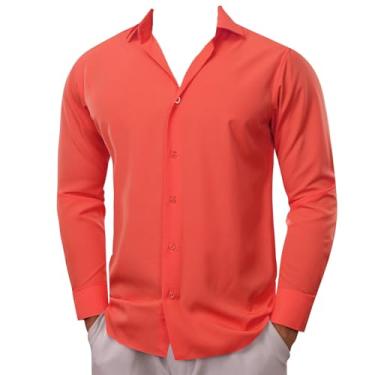 Imagem de Camisas masculinas manga longa seda cetim sólido vermelho azul rosa roxo ouro casual roupas masculinas, 0565, M