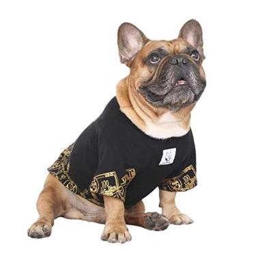 Imagem de iChoue Camiseta Rich Dog Series Roupas para Animais de Estimação Pulôver Regata Buldogue Francês Pug Boston Terrier Camiseta - Black Money, G