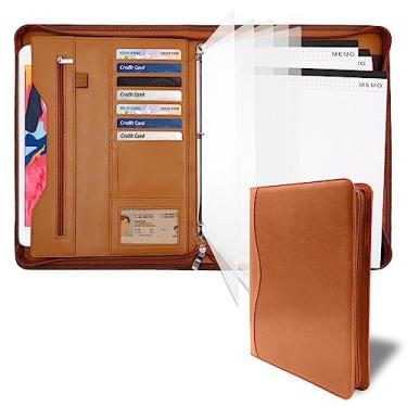 Imagem de Sbrinnaliao Padfolio Portfolio Pasta fichário-organizador caderno com zíper portfólio para mulheres e homens com capa para documentos, prancheta tamanho carta/A4, porta-cartões de visita (marrom-3)