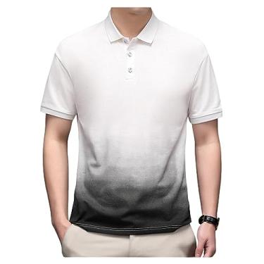 Imagem de Camisa polo masculina dégradé seda gelo manga curta negócios lapela botão cor sólida goout, Preto, XG