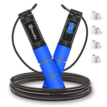 Imagem de Corda de pular H Handio com balcão, corda de pular de treino com rolamentos de esferas, comprimento ajustável corda de pular velocidade para homens mulheres crianças academia em casa, crossfit, exercício fitness (azul)