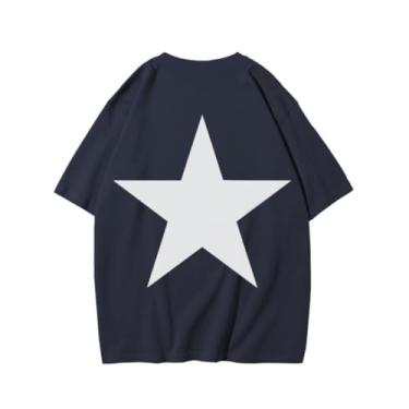 Imagem de Aelfric Eden Star Camiseta masculina estampada grande para mulheres Y2k Streetwear manga curta verão tops, A1 - azul, GG