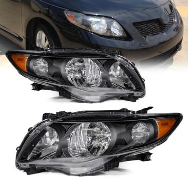 Imagem de Conjunto de farol Toyota Corolla 2009 2010 compatível com modelos 09 10 Corolla Base/CE/LE/XLE da América do Norte veículo construído lente transparente carcaça cromada refletor âmbar par de