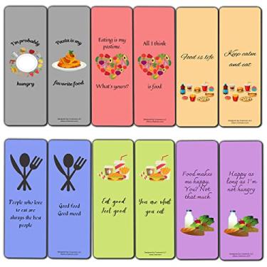 Imagem de Creanoso Food is Life Marcadores de página (2 conjuntos x 6 cartões) – Conjunto de cartas inspiradoras diárias – Cortador de página de livro interessante – Ótimo presente para adultos e profissionais