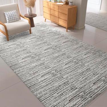 Imagem de Tapete Sala 1,40 x 2,00m Mesclado Preto/Cru Antiderrapante Jacquard Geométrico