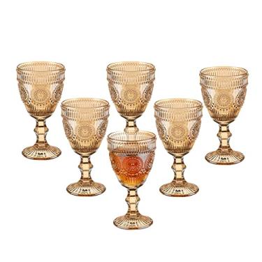 Imagem de Conjunto de 6 taças de vinho vintage, taças de água de vidro colorido de 293 ml, padrão exclusivo de flores em relevo, vidro de haste alta transparente, para festa de casamento, bar de vidro, copos de