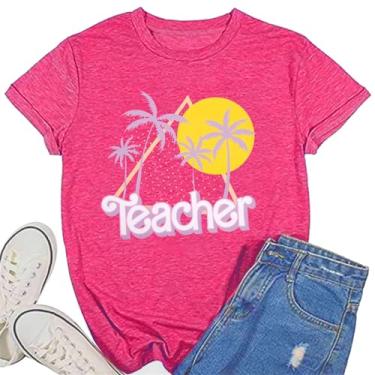 Imagem de Camiseta feminina com estampa gráfica divertida de professor de jardim de infância presente de agradecimento ao professor do jardim de infância, Vermelho rosa, M