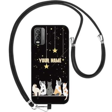 Imagem de Capa traseira de gel de silicone TPU com nome de texto personalizado e estampa do grupo de gatos estrelas para telefone Nokia All Series com alça transversal