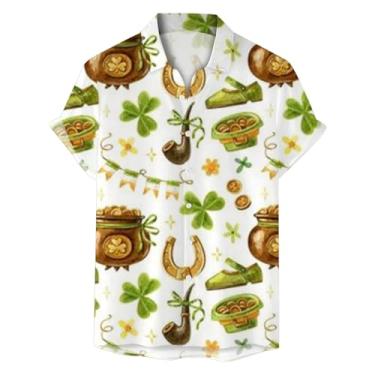 Imagem de Camiseta masculina de boliche do dia de São Patrício divertida verde trevo Ahola camisa manga curta camisa havaiana praia abotoada, 043 - prata, GG