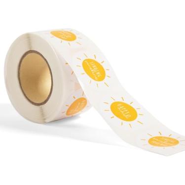 Imagem de Adesivos Sending Sunshine Happy Mail | Adesivos amarelos para caixa de luz do sol | 4 de etiqueta | 1 rolo com 500 adesivos redondos para envelopes | Suprimentos para pequenas empresas | Caixa de luz do sol