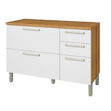 Imagem de Balcão 2 Portas E 3 Gavetas 120cm Nesher Freijó Com Branco