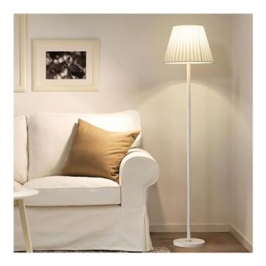 Imagem de Luminária de chão simples europeia, lâmpada vertical de ferro cozido, candeeiro de mesa de chassi sólido antiderrapante, candeeiro de mesa branco plissado, abajur, adequado para sala de estar, quarto,