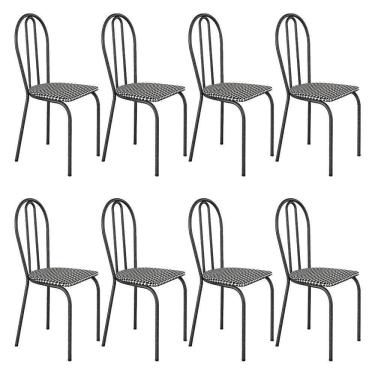 Imagem de Kit 8 Cadeiras De Cozinha Texas Estampado Channel Pés De Ferro Cromo Preto - Pallazio