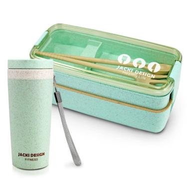 Imagem de Conjunto Pote De Marmita Ecológica De 2 Andares 750ml E Copo Com Tampa 300ml Lifestyle Verde