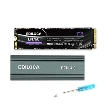 Imagem de SSD Ediloca EN760 com dissipador de calor 1TB PCIe Gen4, NVMe M.2 2280, 3D NAND TLC, até 5000MB/s, unidade de estado sólido interna, cache SLC dinâmico, compatível com PS5 e PC
