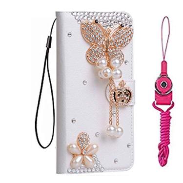 Imagem de Capa para celular Sharp AQUOS Simple Sumaho 6, carteira de couro brilhante feita à mão e alça de pescoço [suporte] [fecho magnético] para Sharp AQUOS Simple Sumaho 6 capa de telefone (tamanho 18)